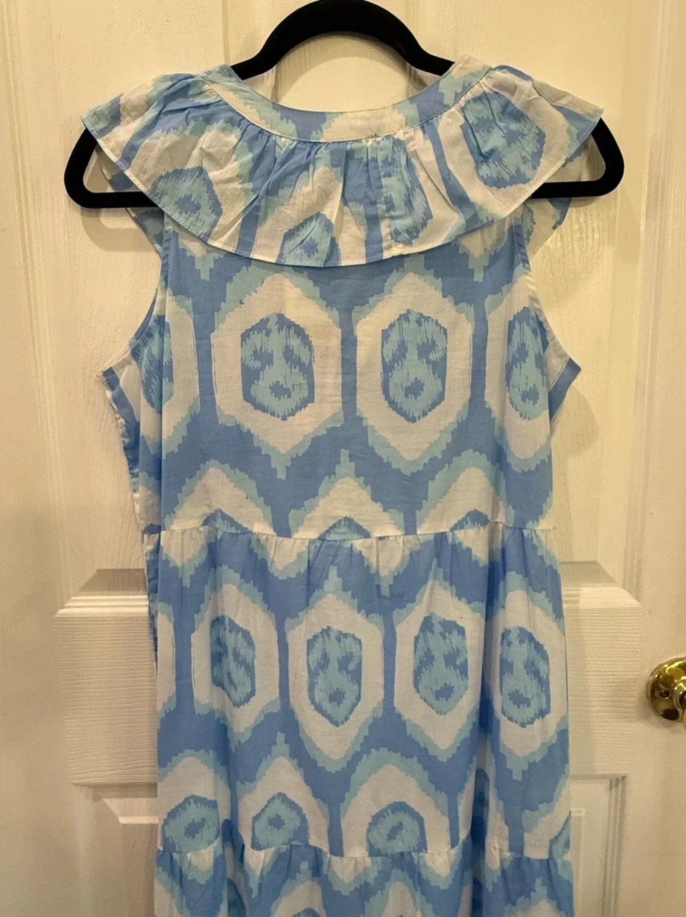 NWT Mud Pie Tanya Maxi Dress Small Blue White Floral Ikat Ruffle Tiered
